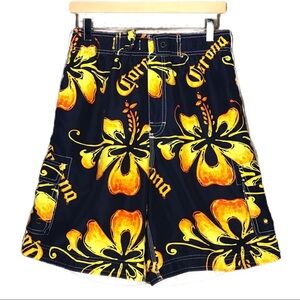 Corona Extra Mens Hawaiian Swim Board Shorts Unlined Size Medium‎ Blue Yellow